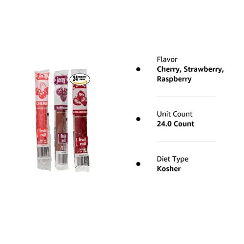 Joray Fruit Roll Variety Pack! Cherry, Strawberry Raspberry, .75 Oz Fruit Leather (Total of 24 Fruit Leathers)