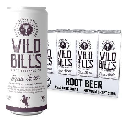 Wild Bill&#39;s Classic Root Beer Soda Classic Craft Soda Pop Soft Drinks, Sodas Made with Pure Cane Sugar, Caffeine Free, NO High Fructose Corn Syrup, Gluten Free, Vegan, Low Sodium, 12 Oz 12 Pack