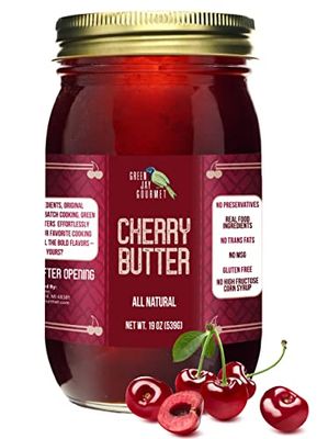 Green Jay Gourmet Cherry Butter - All-Natural, Gluten-Free Fruit Spread - Cherry Spread with Fresh Cherries - Gourmet Fruit Butter - No Corn Syrup, Preservatives or Trans-Fats - 19 Ounces