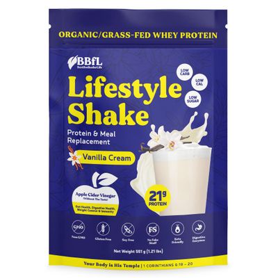 BBfL Meal Replacement Shakes, 21g Protein, Organic Whey Protein Powder, Apple Cider Vinegar, Digestive Enzymes, All in One Shake for Women &amp; Men (15 Servings, Vanilla Cream)