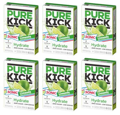 Pure Kick Sonic Limeade - Pack of 6-36 Servings - Powdered Drink Mix - Low Calorie and Zero Sugar - Refreshing Drink Anywhere and Anytime - Low Sodium