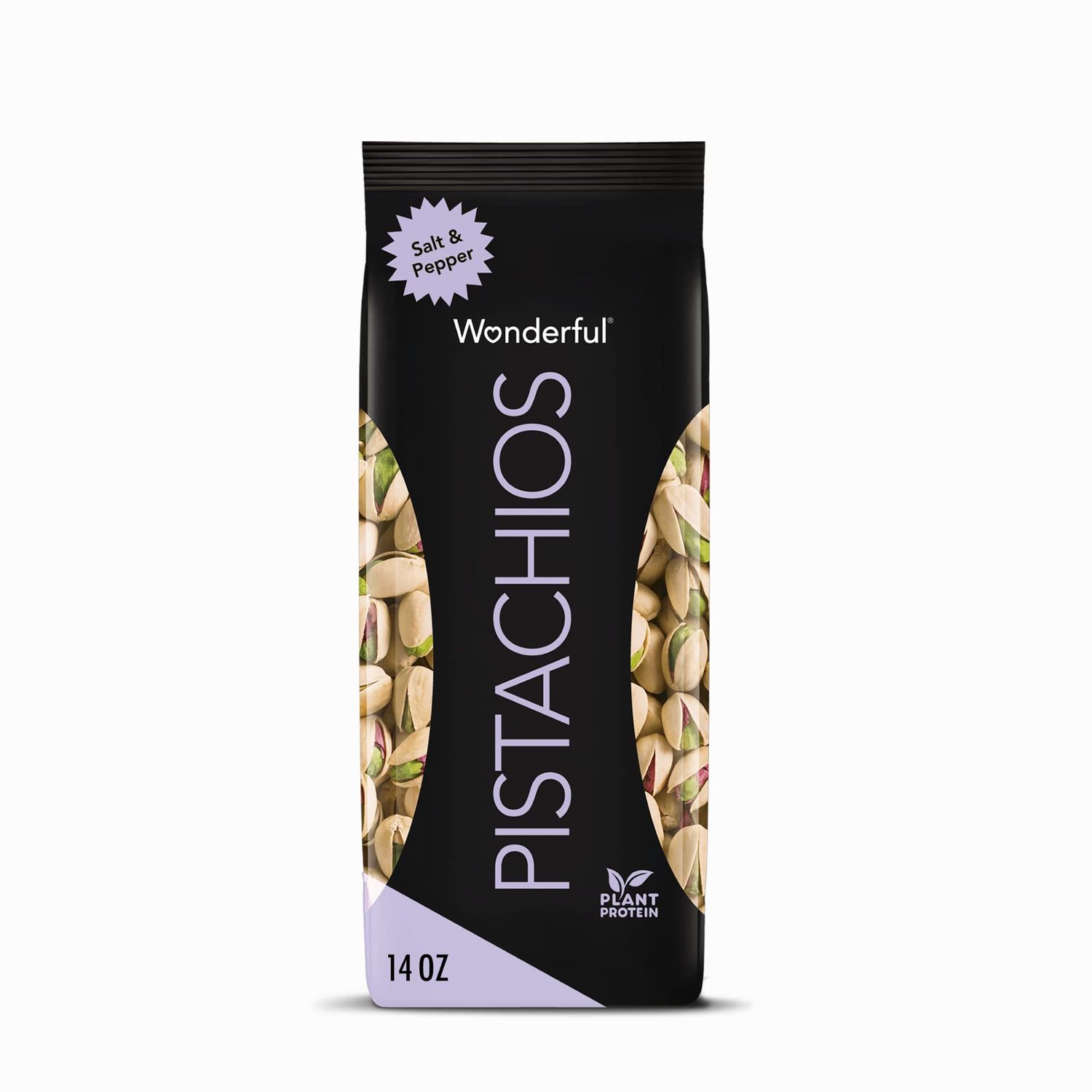 Wonderful Pistachios In Shell, Salt &amp; Pepper Flavored Nuts, 14 Ounce Bag, Protein Snacks, Gluten Free, Healthy Snacks