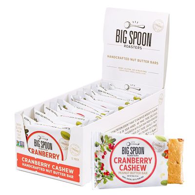 Big Spoon Roasters Cranberry Cashew Nut Butter Bars - High Protein Bars with Non-GMO Pea Protein - Energy Bars with Peanut &amp; Cashew Nut Butters - Gluten &amp; Soy Free, Lean Protein Bars - 12-Count