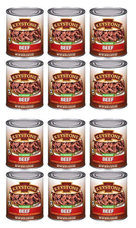 Keystone Meats All Natural Canned Beef 28 Oz Long Shelf Life Emergency Survival Food Canned Meat | Fully Cooked Ready to Eat | Gluten Free Pack of 12