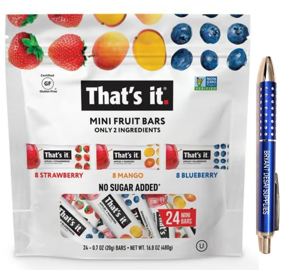 Mini Fruit Bars, That&#39;s it, 24 ct, Variety Pack, Strawberry, Mango, Blueberry, Packaged with BRYANT DESAI SUPPLIES, LLC PEN
