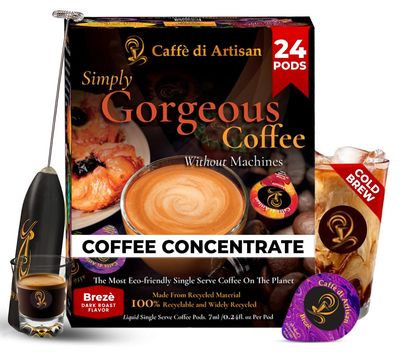 BrezÃƒÂ¨  Frother Cold Brew Concentrate Instant 24 Coffee Pods 100 Pure Rich Arabica Dark Roast Coffee Beans Syrup  Instant Coffee Concentrate Liquid Capsule From CaffÃƒÂ¨ Di Artisan