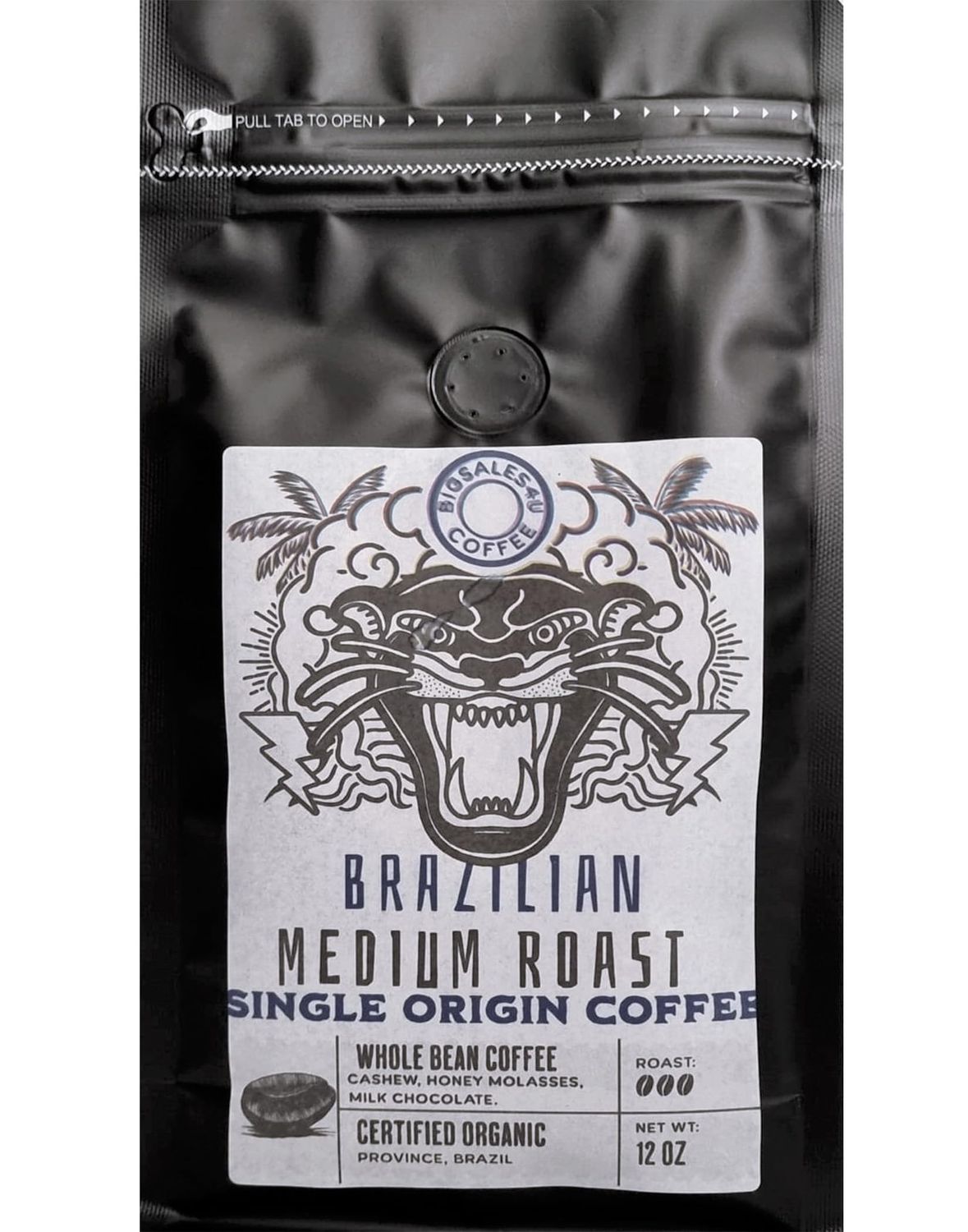 Brazilian Medium Roast Coffee by BigSales4U 12 Ounce Bag Whole Bean Coffee - Organic - Low Acid - Medium Roast - Single Origin - 100% Brazilian Coffee Beans - Direct Trade - Gourmet