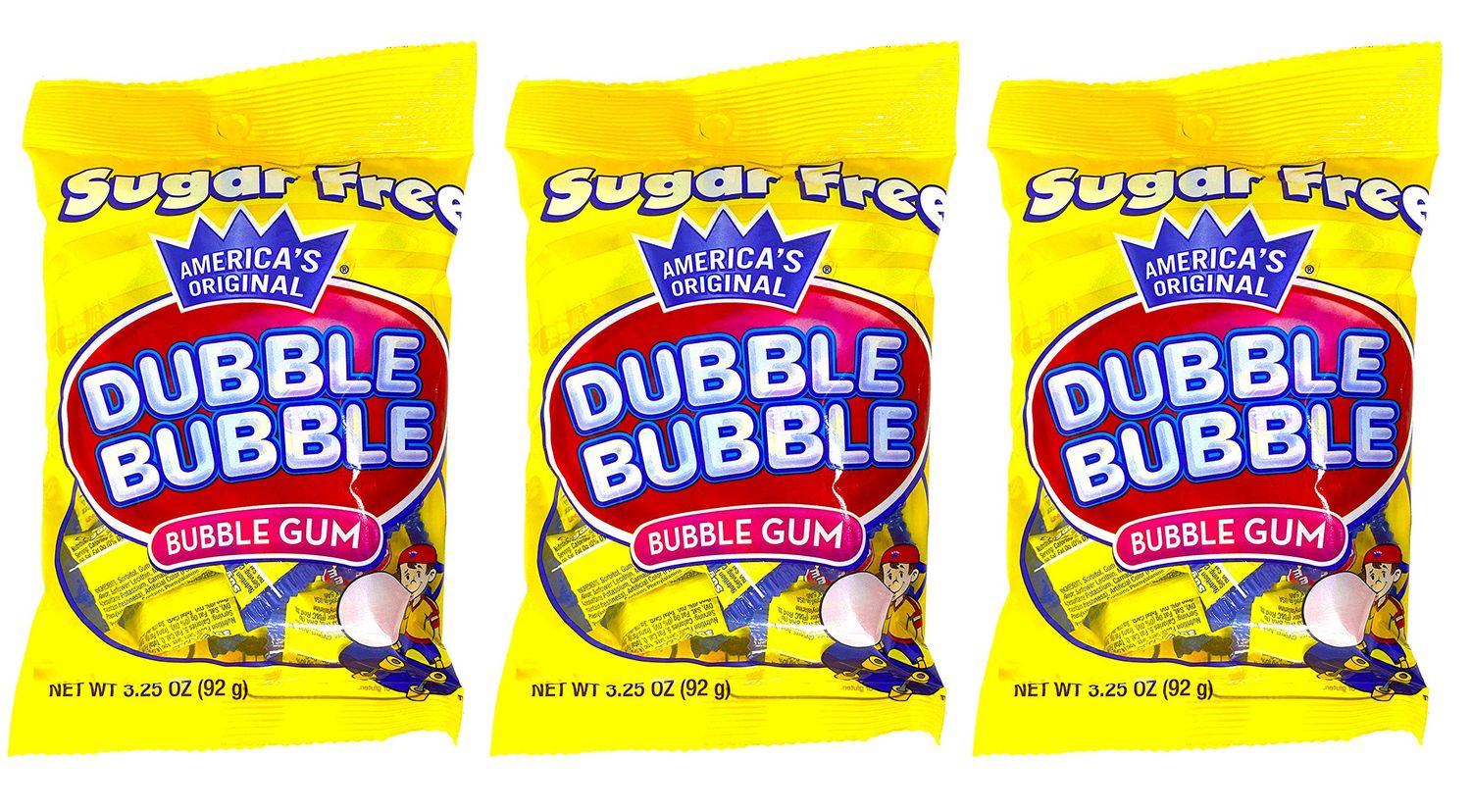 Dubble Bubble Gum 3.25 Ounce Bag (Pack of 3) - Individually Wrapped Sugar Free Bubble Gum