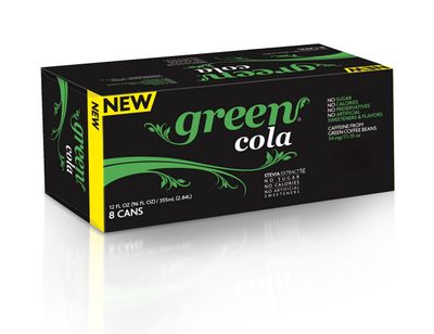 Green Cola - Sugar Free, Zero Calories, Naturally Sweetened with 100% Stevia Leaf Extract, Carbonated Soda, 100% Cola Taste, 12 Fl Oz each can - Pack of 8