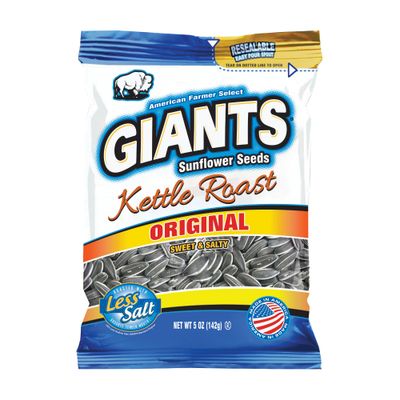 GIANTS Kettle Roast Sweet &amp; Salty Sunflower Seeds - Sunflower Seeds Bulk, Sunflower Seed Snack, Roasted &amp; Lightly Salted Sunflower Seeds to Eat with 8g Protein Per Serving - 5 oz Bag (Pack of 12)