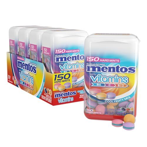 Mentos Vitamin Sugar Free Hard Mints, Cool Fruity Mix, 150 Piece Bottle (Bulk Pack of 4 Bottles)