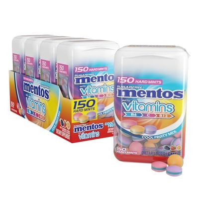 Mentos Vitamin Sugar Free Hard Mints, Cool Fruity Mix, 150 Piece Bottle (Bulk Pack of 4 Bottles)