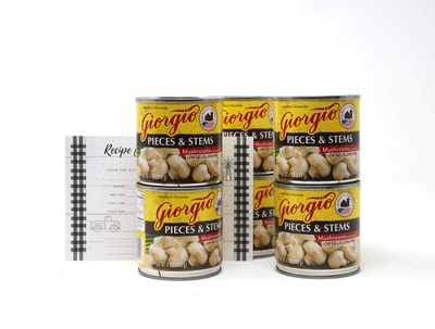 Giorgio Pieces and Stems Mushrooms, 4 Oz, 6 x 4 oz Cans of Giorgio Mushrooms, Pieces and stems, Bundled with JFS Recipe Card