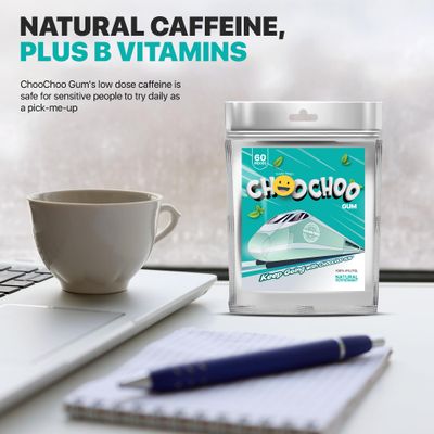 Natural Energy Vitamin Gum Xylitol Peppermint for Fresh Breath Low Dose Caffeine 10mg per piece B Complex Ginseng 60 Count Sugar Free Vegan NO Artificial SweetenersFlavorsColors