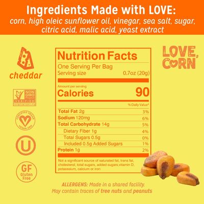 LOVE CORN Cheezy 0.7oz x 20 bags - Delicious Crunchy Corn - Healthy Family Snacks - Gluten Free, Kosher, NON-GMO - Alternative for Chips, Nuts, Crackers &amp; Pretzels - Perfect for Charcuterie Boards