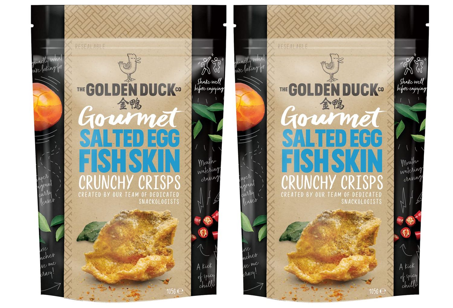 The Golden Duck Gourmet Salted Egg Yolk Fish Skin Crisps Chips (2 Pack)