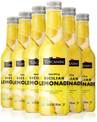 Tuscanini Organic Sparkling Lemonade, 9.3oz (6 Pack) | No Food Coloring or Artificial Flavors | Product of Italy | Premium Glass Bottle | Sparkling Party Drink
