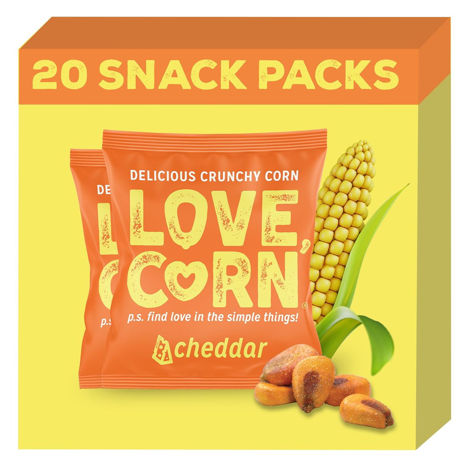 LOVE CORN Cheezy 0.7oz x 20 bags - Delicious Crunchy Corn - Healthy Family Snacks - Gluten Free, Kosher, NON-GMO - Alternative for Chips, Nuts, Crackers &amp; Pretzels - Perfect for Charcuterie Boards