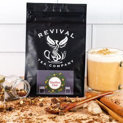 Revival Tea Company Rooibos Chai Tea - Rooibos Red Tea Blend with Fresh Spiced Chai Flavor - Caffeine Free - Loose Leaf 8 Ounces