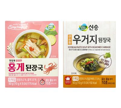 Korean Instant Cabbage &amp; Red Crab Soybean Freeze-Dried Soup 10 packs (Cabbage Block 5 Pack + Red Crab Block 5 Pack) 3.53 oz (100g)