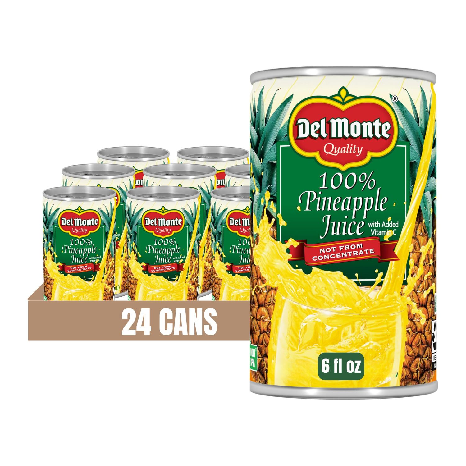 Del Monte 100% Pineapple Juice 24 cans, 6 fl oz.