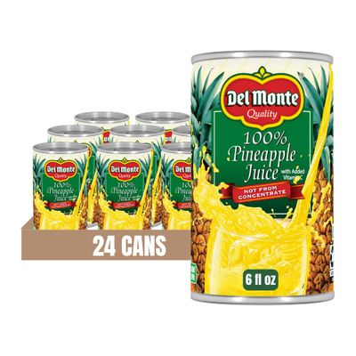 Del Monte 100% Pineapple Juice 24 cans, 6 fl oz.