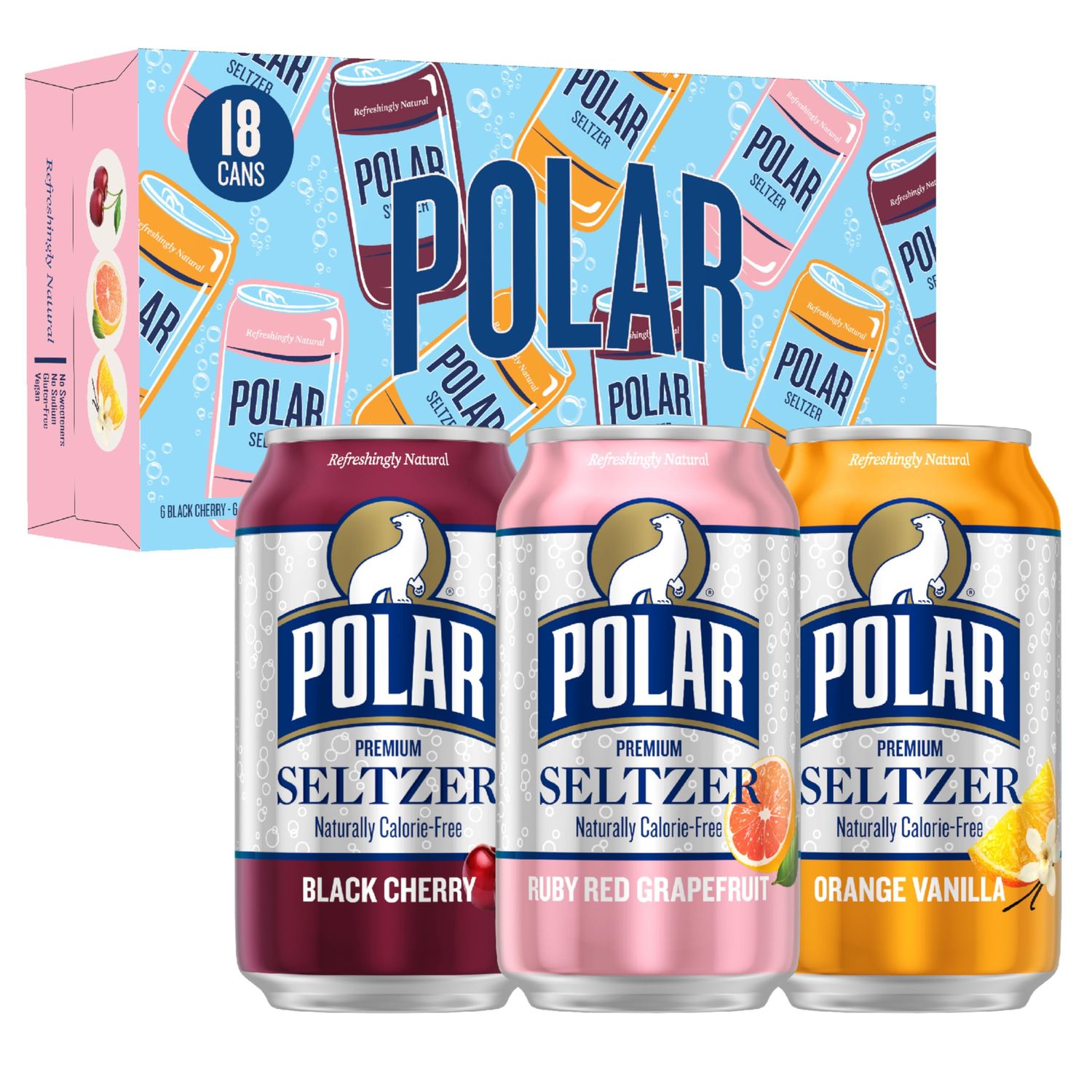 Polar Seltzer Water Crowd Pleaser Variety Pack, 12 fl oz cans, 18 pack