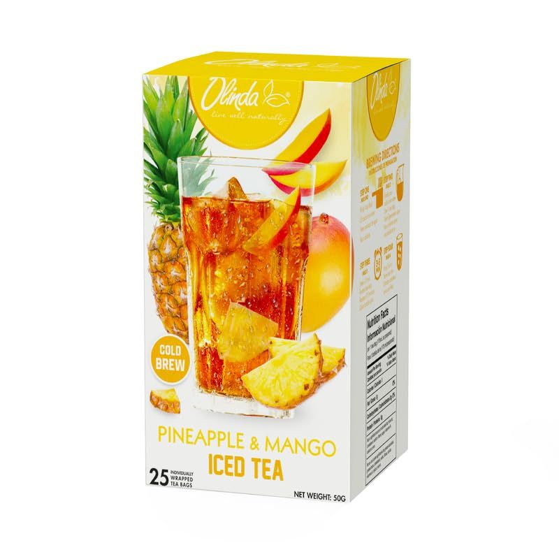Olinda Pineapple  Mango Sweetened Iced Tea Caffeinated Brew Hot or Cold 25 Tea Bags  Pack of 1