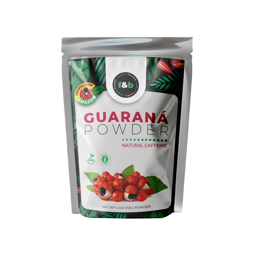 f&amp;b superfoods Guarana Powder Energy Drink Booster for Drinks and Smoothies (4 oz) - Herbal from Amazon, pre Workout, Gluten Free, Non GMO, Guarana Extract, Natural Caffeine Powder.