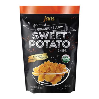 Jans Organic Sweet Potato Chips | Certified USDA Organic | Gluten Free | Vegan Snack | Preservatives and Coloring Free | Cooked With Organic Coconut Oil (Yellow, 4.0 oz)