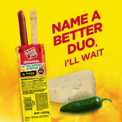 Slim Jim Beef 'N Jalapeno Cheese Smoked Meat Sticks, Original Flavor, 7g Protein Per Serving, Great Stocking Stuffer, 1.15 oz. (14 Count)