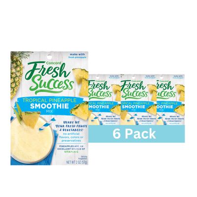 Concord Foods Pineapple Smoothie Mix - Fruit Flavor with No Artificial Flavors, Colors, or Preservatives - Ideal Fresh Fruit Smoothies - 2 oz Pouch for Healthy Smoothies (Pack of 6)