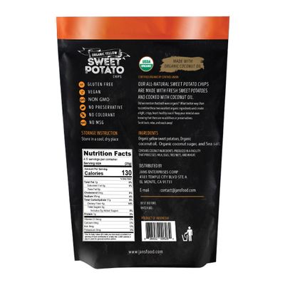 Jans Organic Sweet Potato Chips | Certified USDA Organic | Gluten Free | Vegan Snack | Preservatives and Coloring Free | Cooked With Organic Coconut Oil (Yellow, 4.0 oz)