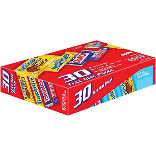 Butterfinger, CRUNCH, Baby Ruth And 100 Grand, Assorted Full Size Chocolate Candy Bars, Easter Basket Stuffers, 51 oz, Bulk 30 Pack