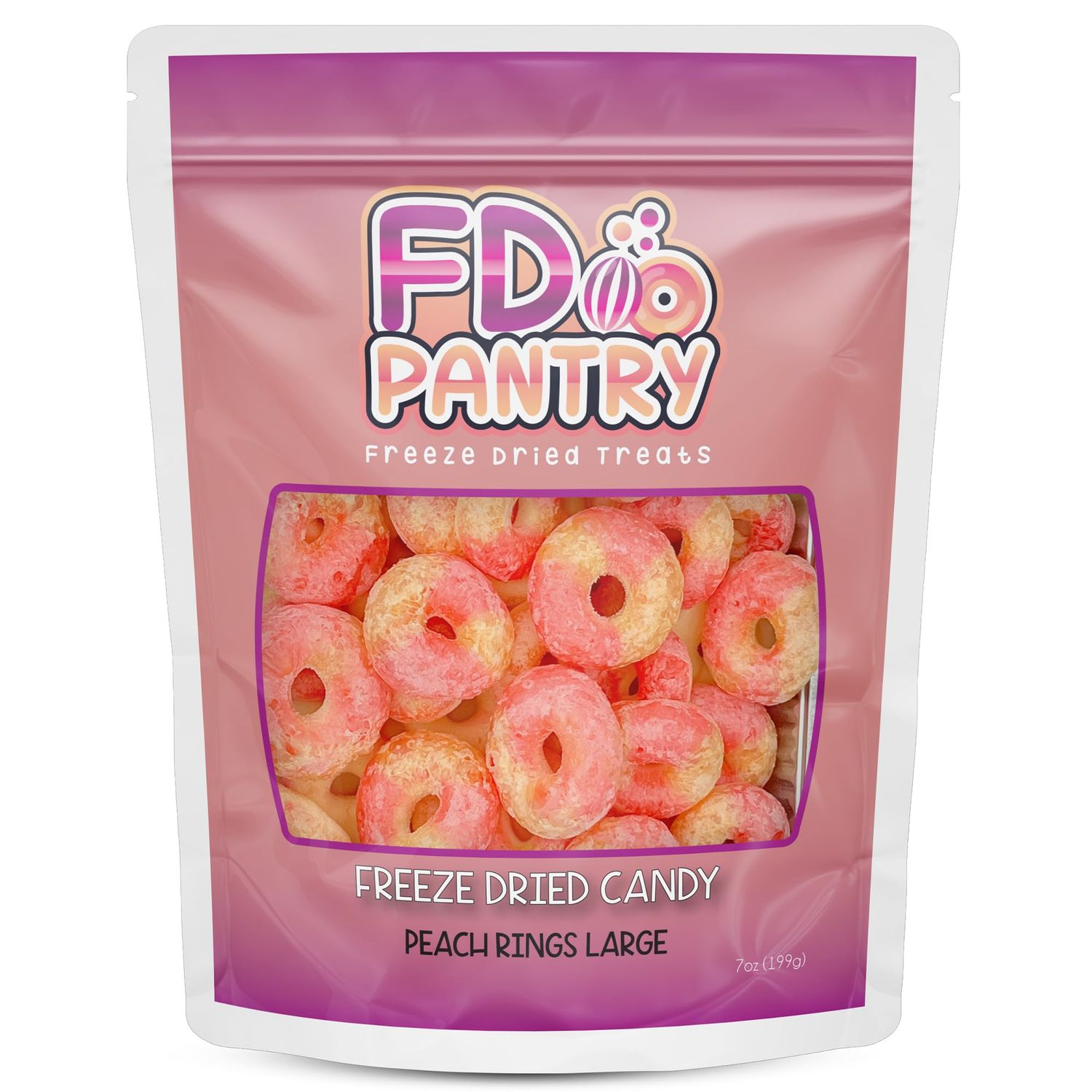 Freeze Dried Peach Rings Candy - Crunchy &amp; Sweet, Large 7 oz Resealable Bag for Freshness, Gift &amp; Snack - Large bag Freeze-Dried Gummy Candies