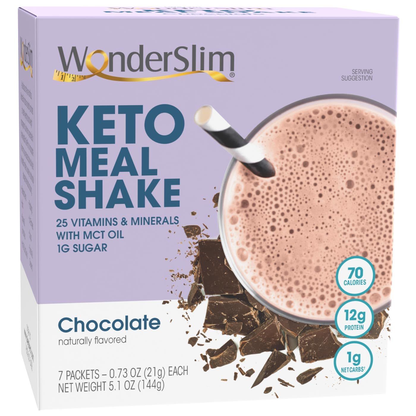 WonderSlim Keto Meal Replacement Shake, Chocolate, Low Carb, C8 MCTs, 12g Protein, Collagen, 25 Vitamins &amp; Minerals, Gluten Free (7ct)
