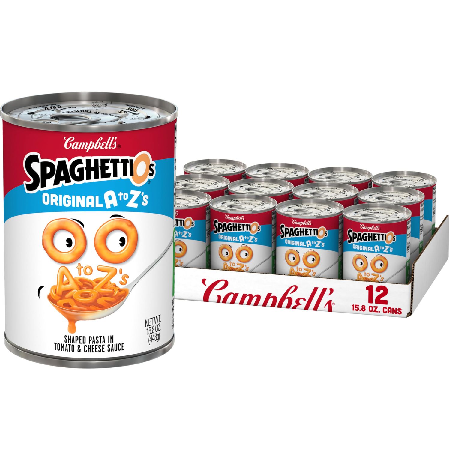 SpaghettiOs Original A to Z&#39;s Canned Pasta, Healthy Snack for Kids and Adults, 15.8 OZ Can (Pack of 12)