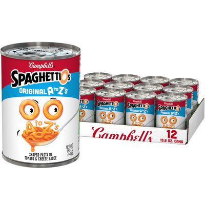 SpaghettiOs Original A to Z&#39;s Canned Pasta, Healthy Snack for Kids and Adults, 15.8 OZ Can (Pack of 12)