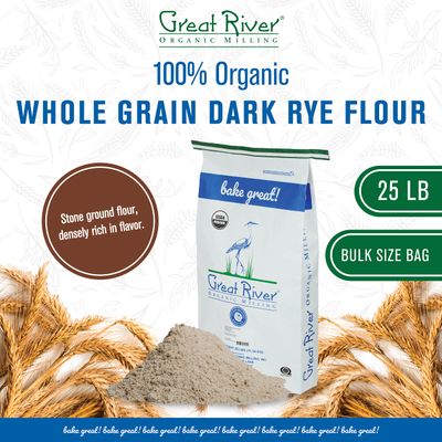 Great River Milling Organic Dark Rye Flour Whole Grain Rye Flour for Bread Unbromated, Non-GMO, Kosher Sourdough Starter Rich in Flavor, Perfect for Artisan Breads 25 Lb (Pack Of 1)