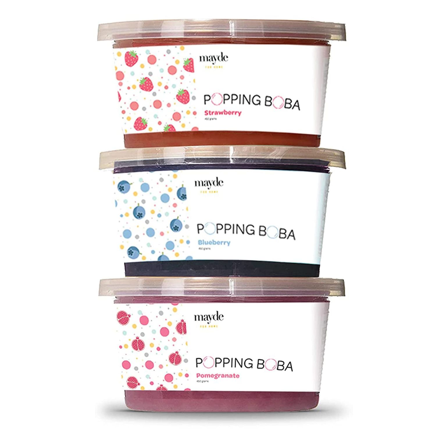 Mayde 3-Flavor Popping Boba Pearls Berry Blend Party Kit- Strawberry, Blueberry, &amp; Pomegranate (3-Pack, 490 Grams)