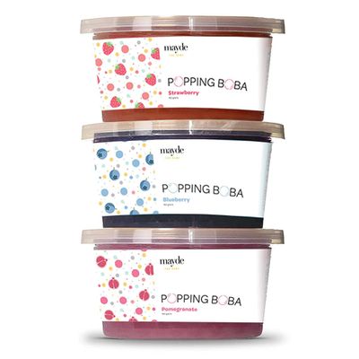 Mayde 3-Flavor Popping Boba Pearls Berry Blend Party Kit- Strawberry, Blueberry, &amp; Pomegranate (3-Pack, 490 Grams)