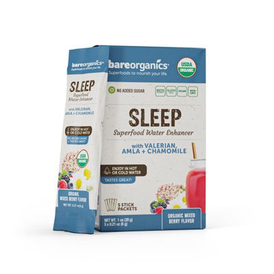 BareOrganics Sleep Superfood Drink Mix, Organic, Sleep Aid, 5 Sticks