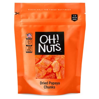 Dried Papaya Chunks | 2 lb - Dried Fruit Chunks | Less Sugar Added | Dehydrated Fruit Bites | Packed in New York Zip-Seal Bag for Exceptional Freshness by Oh Nuts