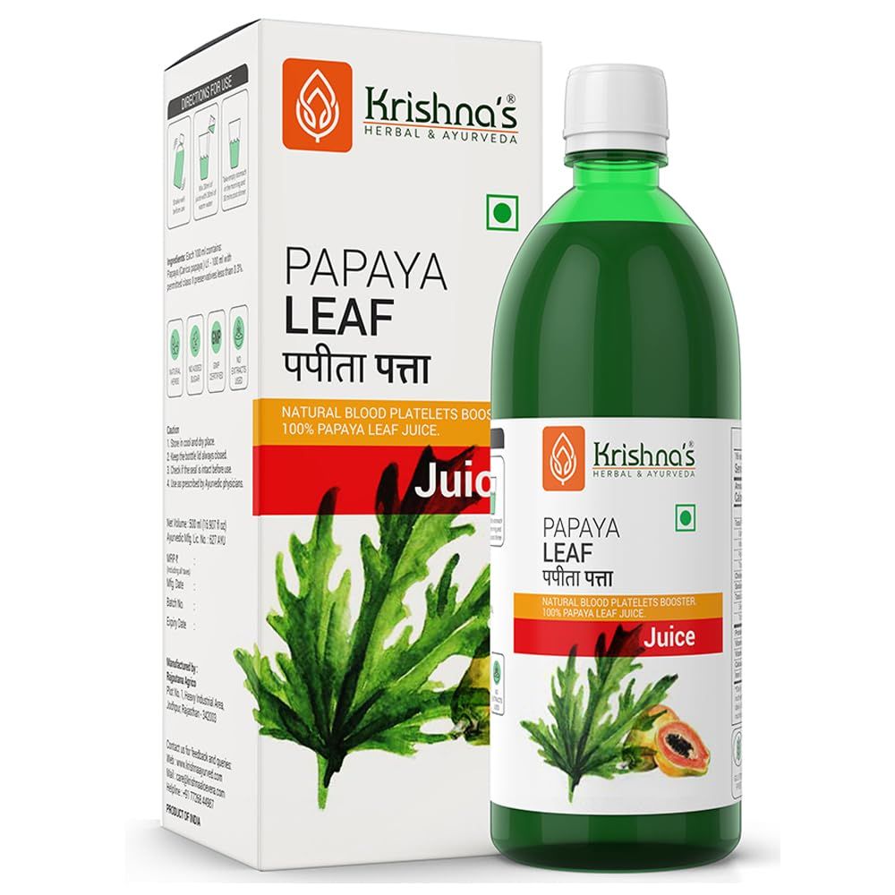 Krishna&#39;s Papaya Leaf Juice - 1000 ml | Fresh Papaya Leaves| Helps to boost platelets count