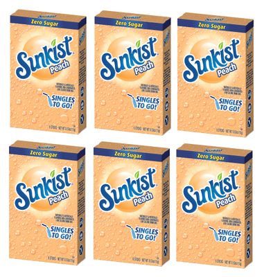 Sunkist Peach Singles To Go Powdered Drink Mix - Pack of 6 Boxes - 6 Packets Per Box - 36 Total Servings - Perfect for Mixing On the Go - Anywhere and Anytime