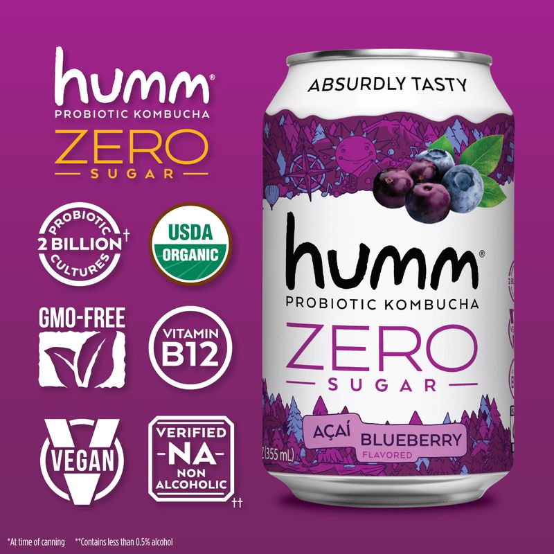 Humm Probiotic Kombucha Zero Sugar Variety Pack - No Refrigeration Needed, Keto Friendly, Organic, Vegan, Gluten Free - 12oz Cans (16 Pack)
