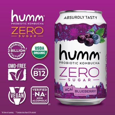Humm Probiotic Kombucha Zero Sugar Variety Pack - No Refrigeration Needed, Keto Friendly, Organic, Vegan, Gluten Free - 12oz Cans (16 Pack)
