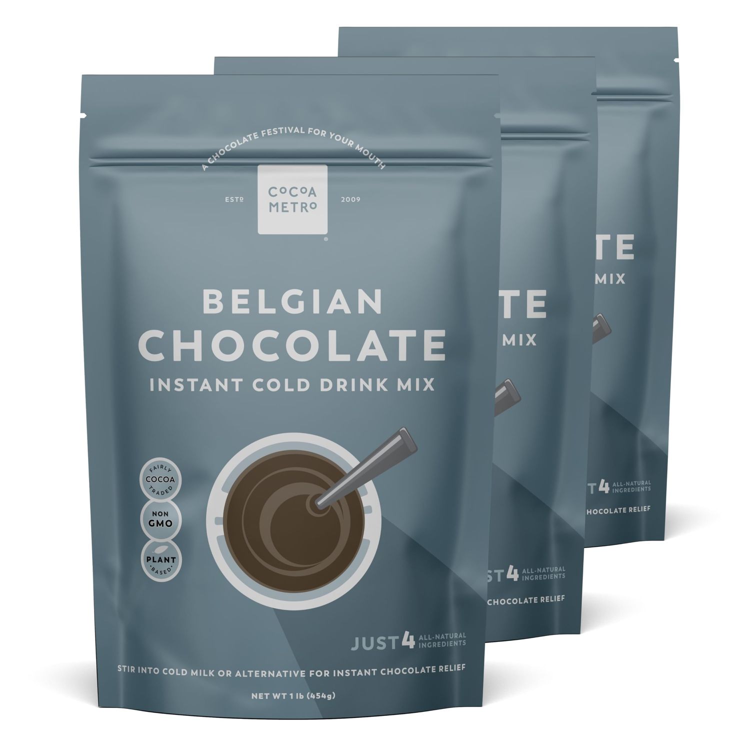 Cocoa Metro Classic Belgian Chocolate Milk Cold or Hot Drink Mix (3 Pack), European Hot Drinking Chocolate Flavor, Organic Hot Chocolate Mix - Non GMO, No Carrageenan, Gluten Free