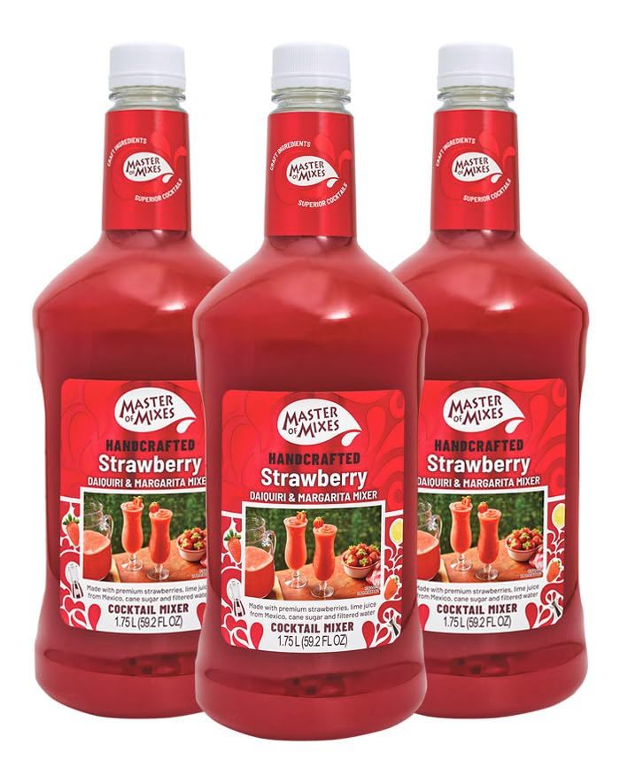 Master of Mixes Strawberry Daiquiri/Margarita Drink Mix, Ready To Use, 1.75 Liter Bottle (59.2 Fl Oz), Pack of 3
