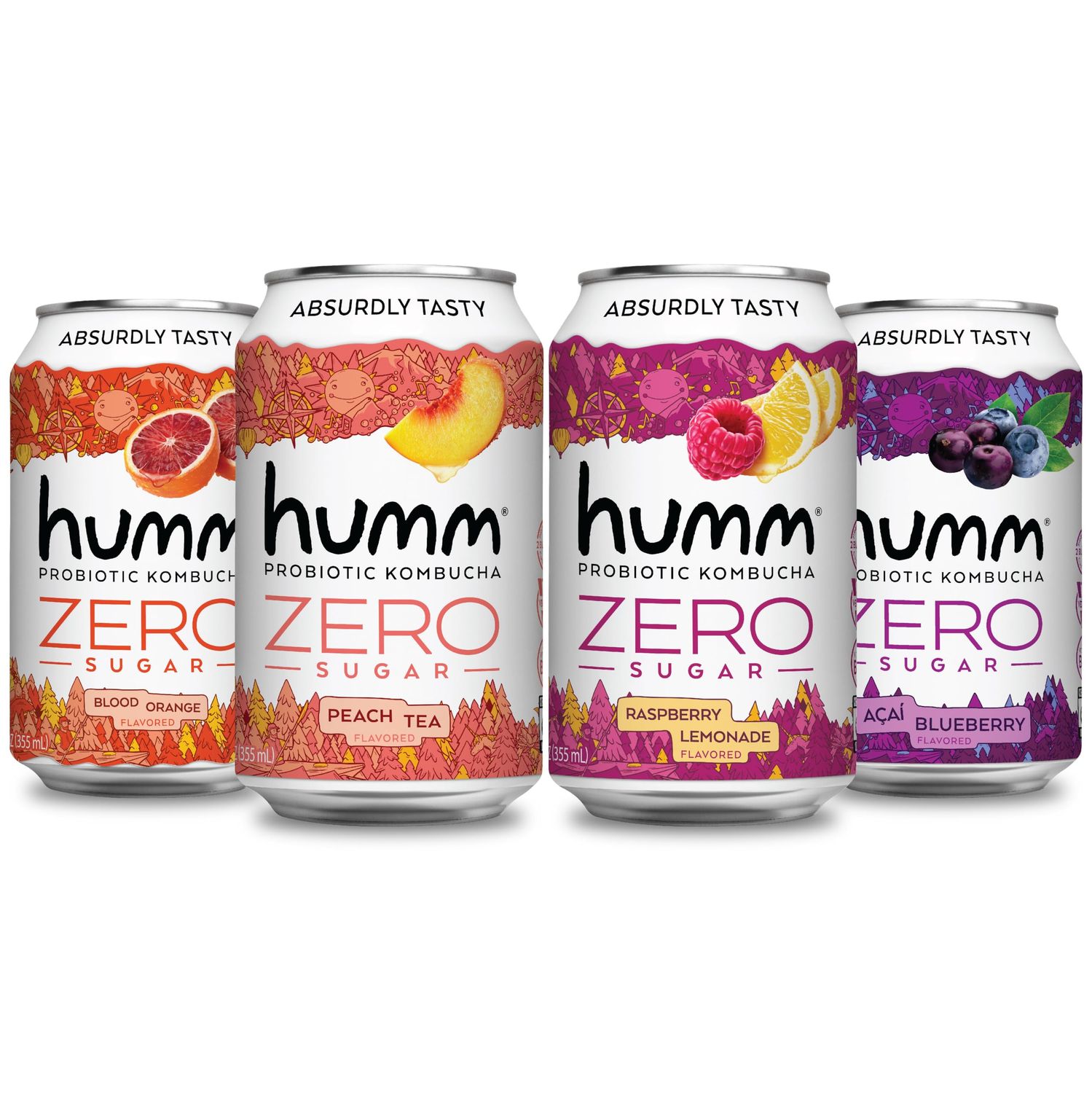 Humm Probiotic Kombucha Zero Sugar Variety Pack - No Refrigeration Needed, Keto Friendly, Organic, Vegan, Gluten Free - 12oz Cans (16 Pack)